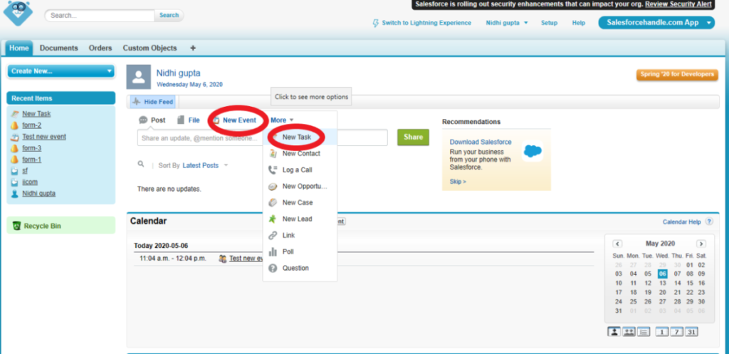 Create new events in salesforce