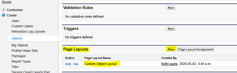 Creating new page layout in salesforce